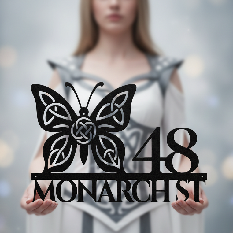 Celtic Butterfly Metal Address Sign