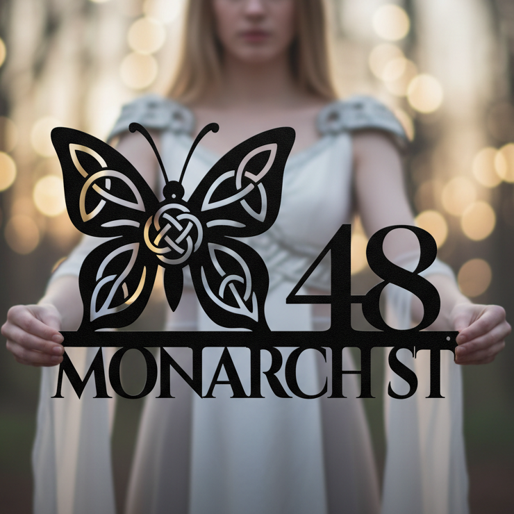 Celtic Butterfly Metal Address Sign