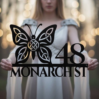 Celtic Butterfly Metal Address Sign