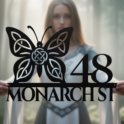 Celtic Butterfly Metal Address Sign