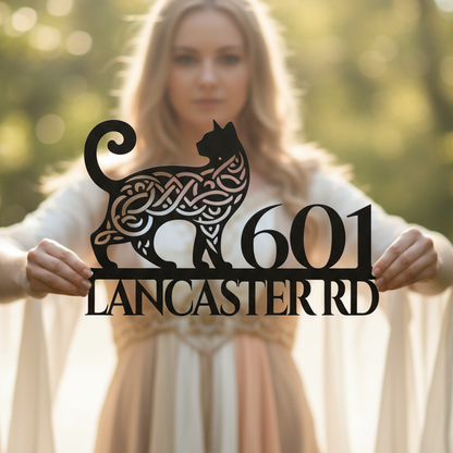 Celtic Cat Metal Address Sign