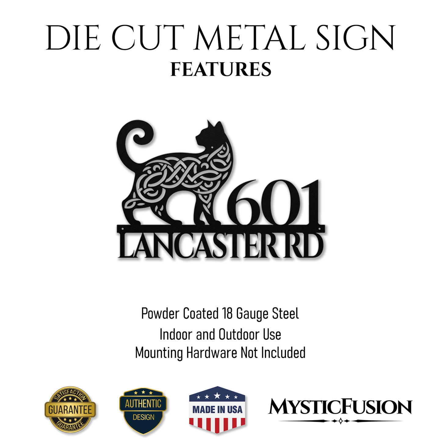 Celtic Cat Metal Address Sign