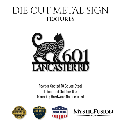 Celtic Cat Metal Address Sign