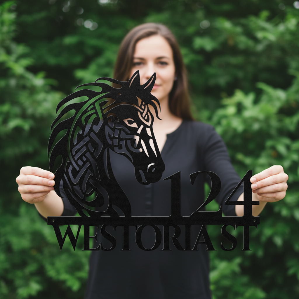 Celtic Horse Head Metal Address Sign