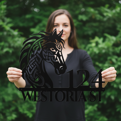 Celtic Horse Head Metal Address Sign