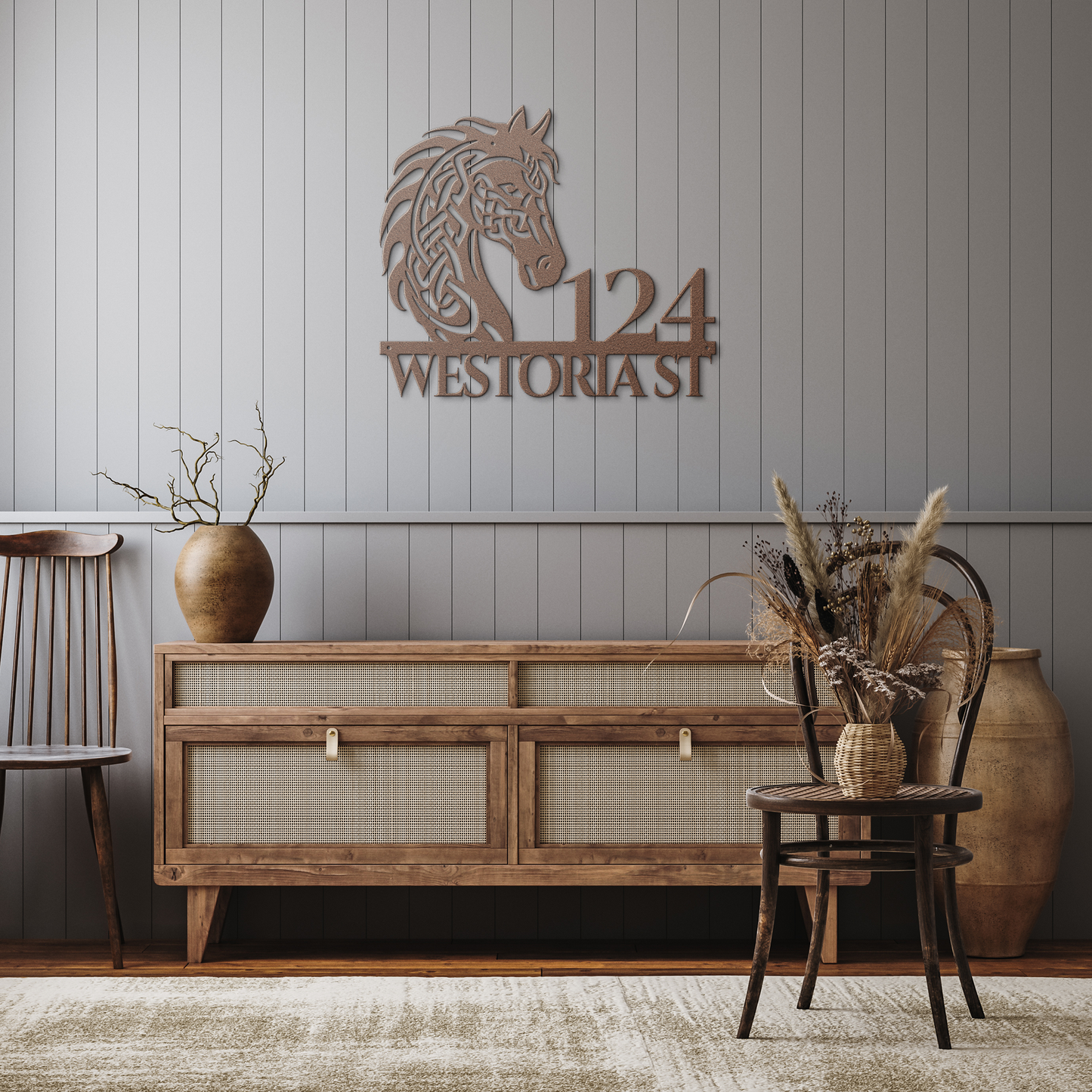 Celtic_Horse_Head_Metal_Address_Sign_Copper_Rustic_Hallway_Mockup.png_15428016