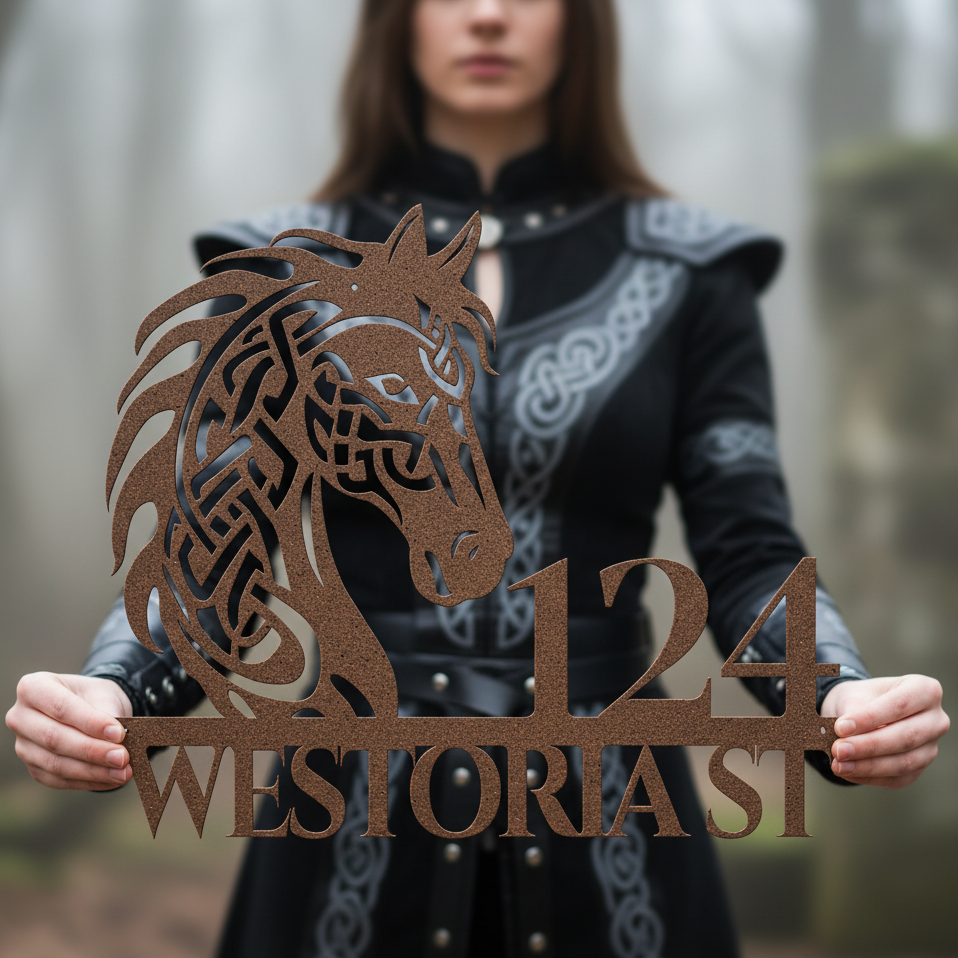 Celtic Horse Head Metal Address Sign