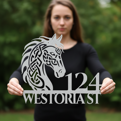 Celtic Horse Head Metal Address Sign