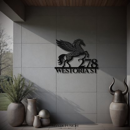 Celtic Pegasus Metal Address Sign