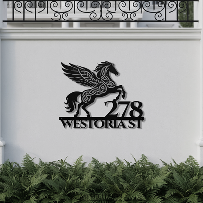 Celtic Pegasus Metal Address Sign