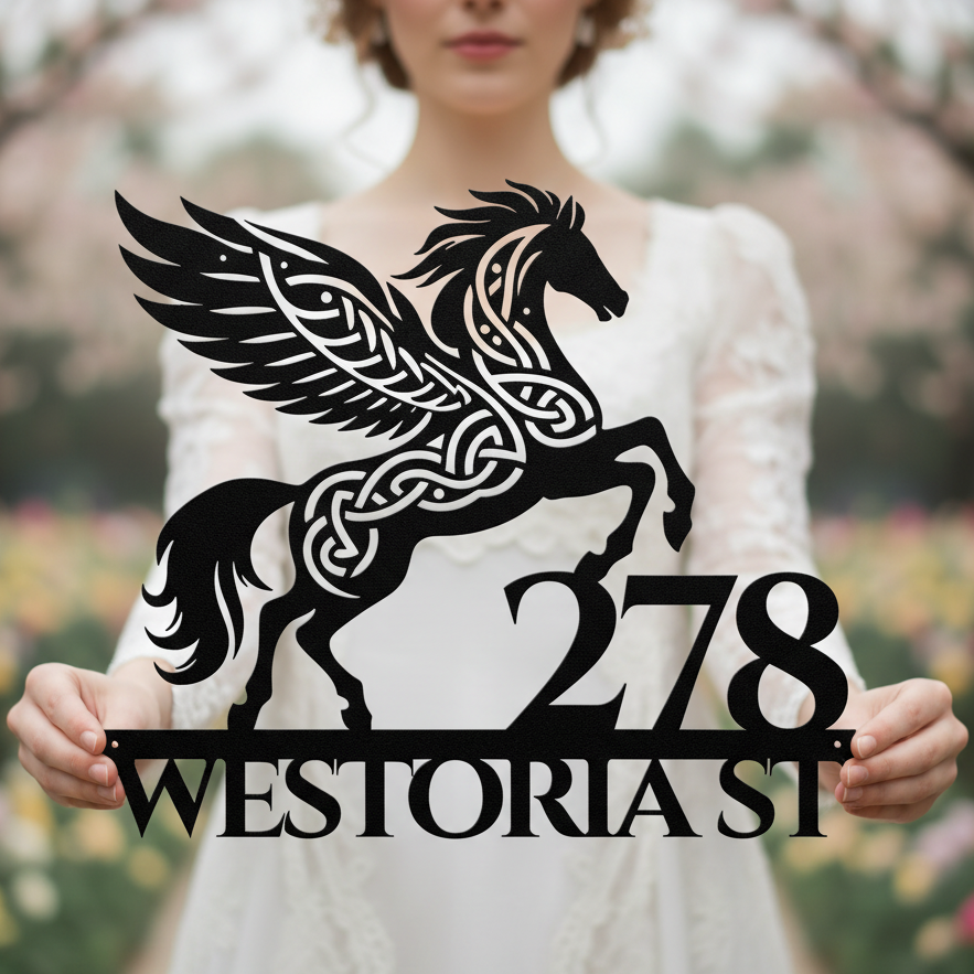 Celtic Pegasus Metal Address Sign