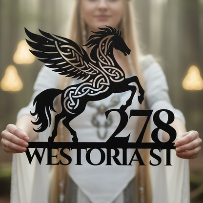Celtic Pegasus Metal Address Sign