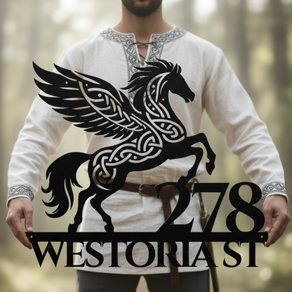 Celtic Pegasus Metal Address Sign