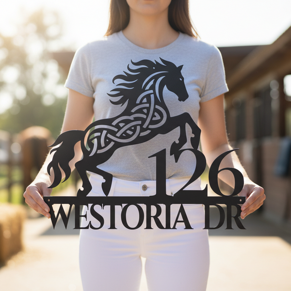 Celtic Horse Metal Address Sign