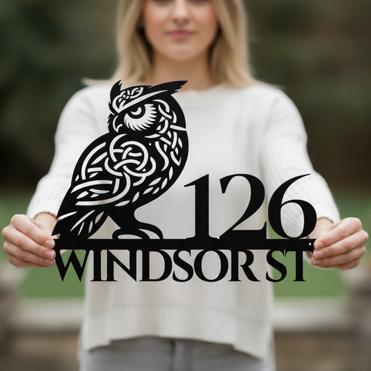 Celtic Owl Metal Address Sign
