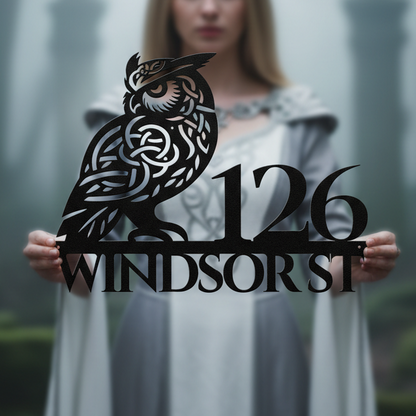 Celtic Owl Metal Address Sign