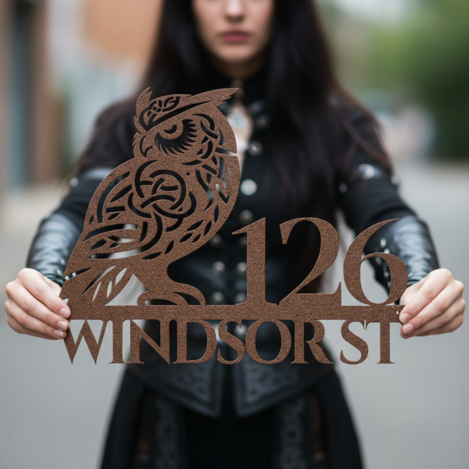 Celtic Owl Metal Address Sign