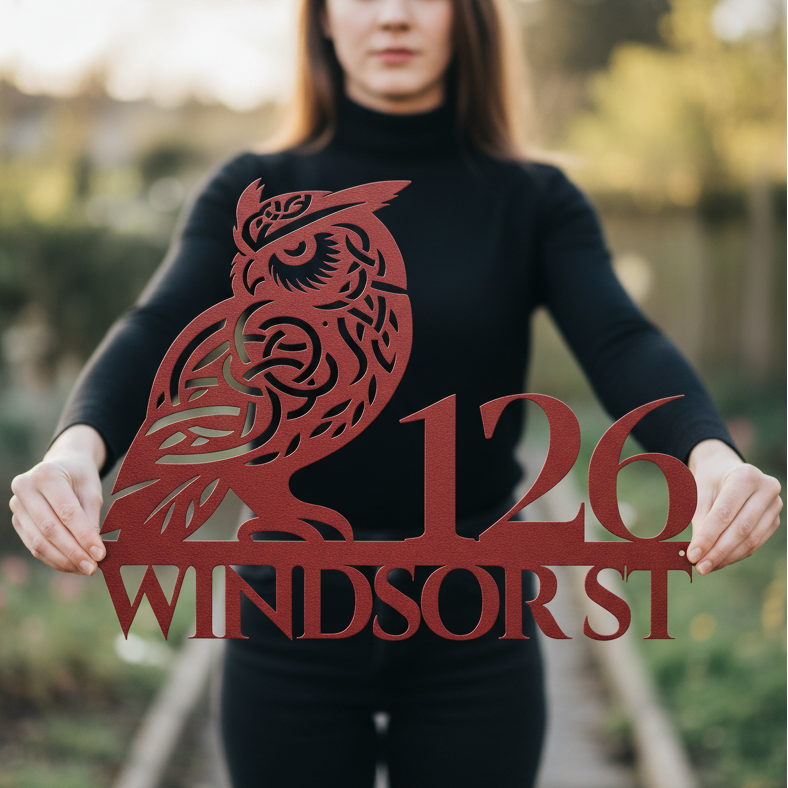 Celtic Owl Metal Address Sign