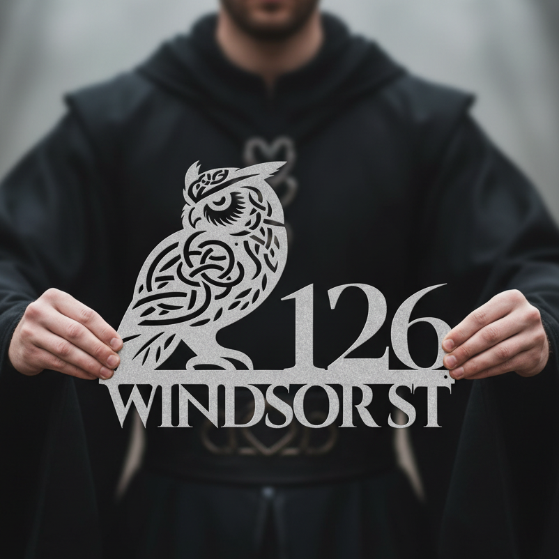 Celtic Owl Metal Address Sign