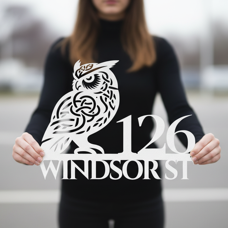Celtic Owl Metal Address Sign