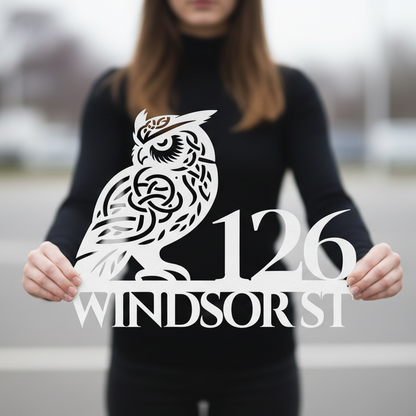 Celtic Owl Metal Address Sign