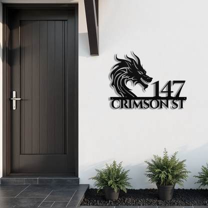 Mythical Dragon Metal Address Sign