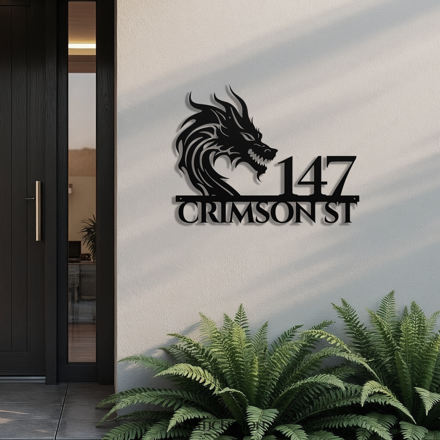 Mythical Dragon Metal Address Sign