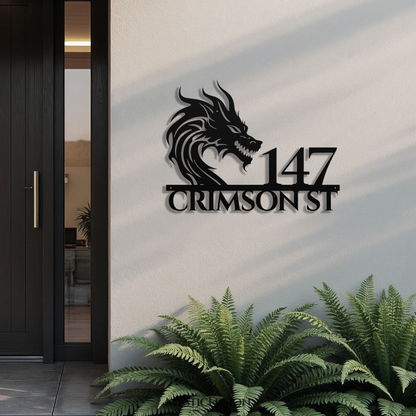 Mythical Dragon Metal Address Sign