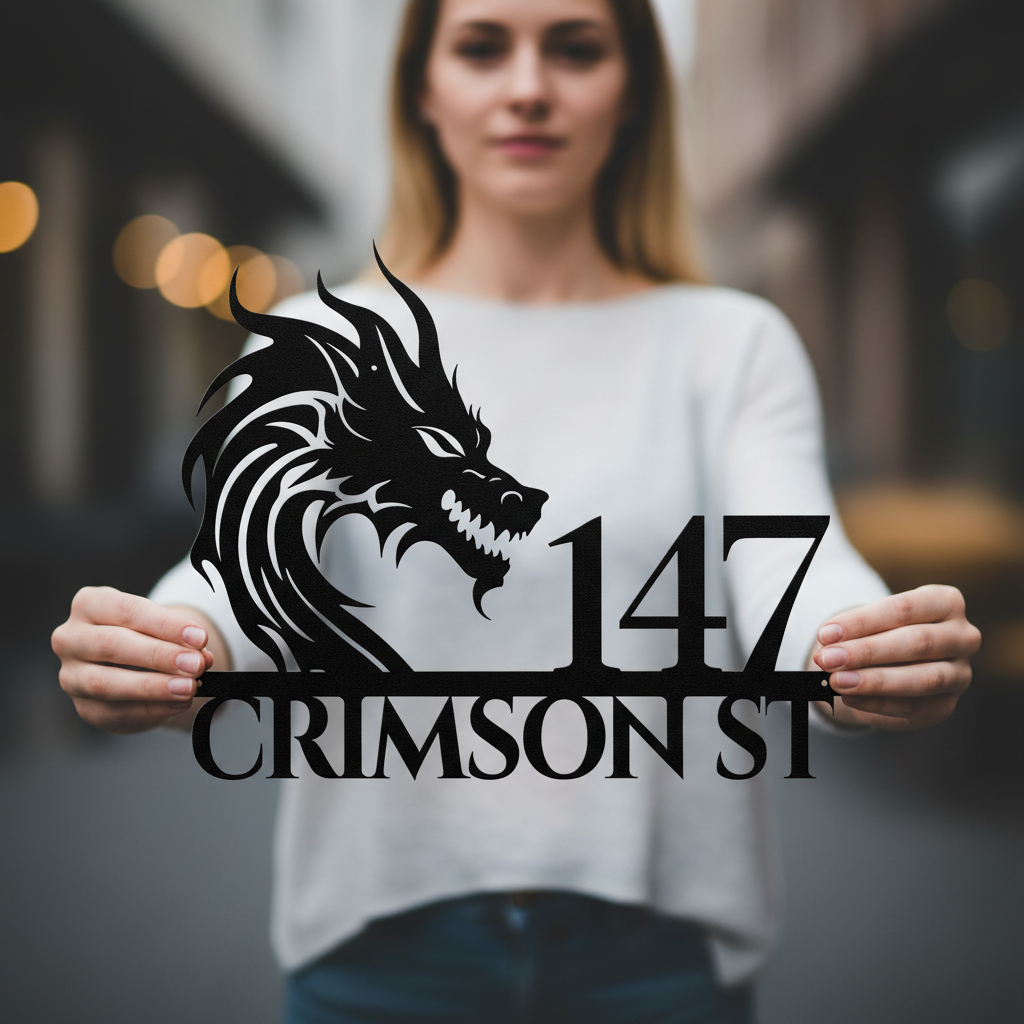 Mythical Dragon Metal Address Sign