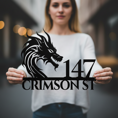 Mythical Dragon Metal Address Sign