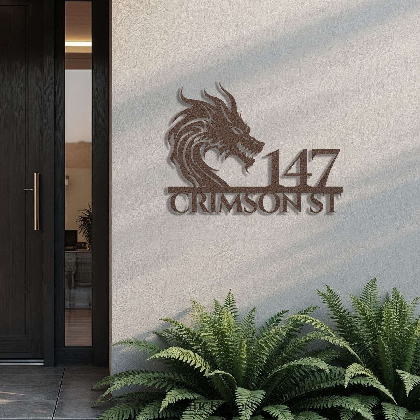 Mythical Dragon Metal Address Sign