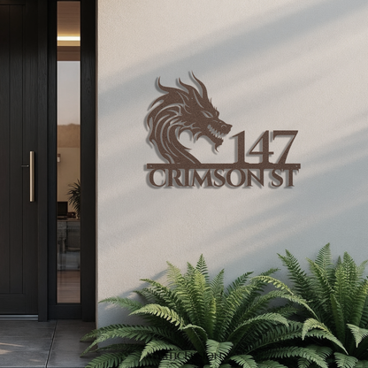 Mythical Dragon Metal Address Sign