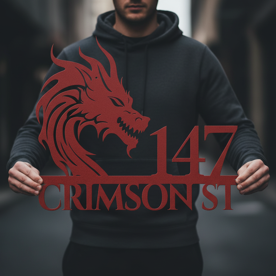 Mythical Dragon Metal Address Sign