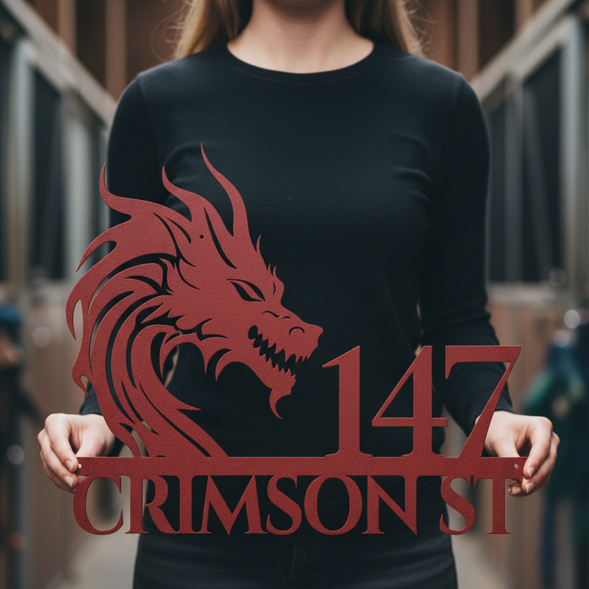 Mythical Dragon Metal Address Sign