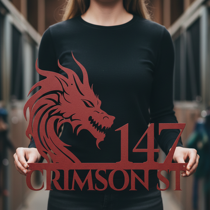 Mythical Dragon Metal Address Sign