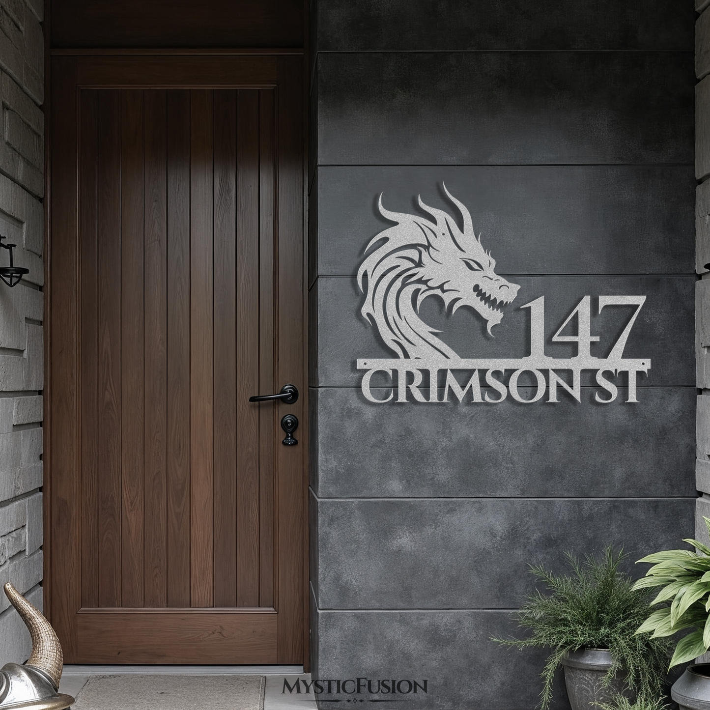 Mythical Dragon Metal Address Sign