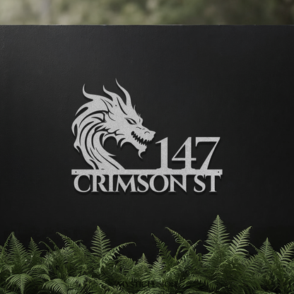 Mythical Dragon Metal Address Sign