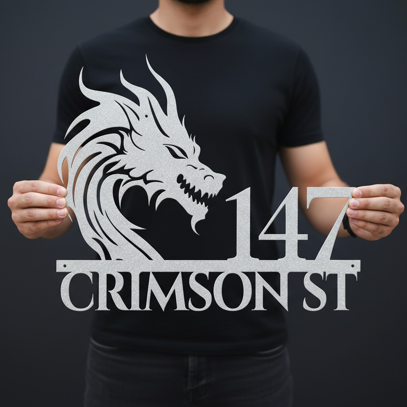 Mythical Dragon Metal Address Sign