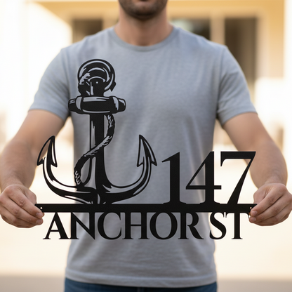 Nautical Anchor Metal Address Sign
