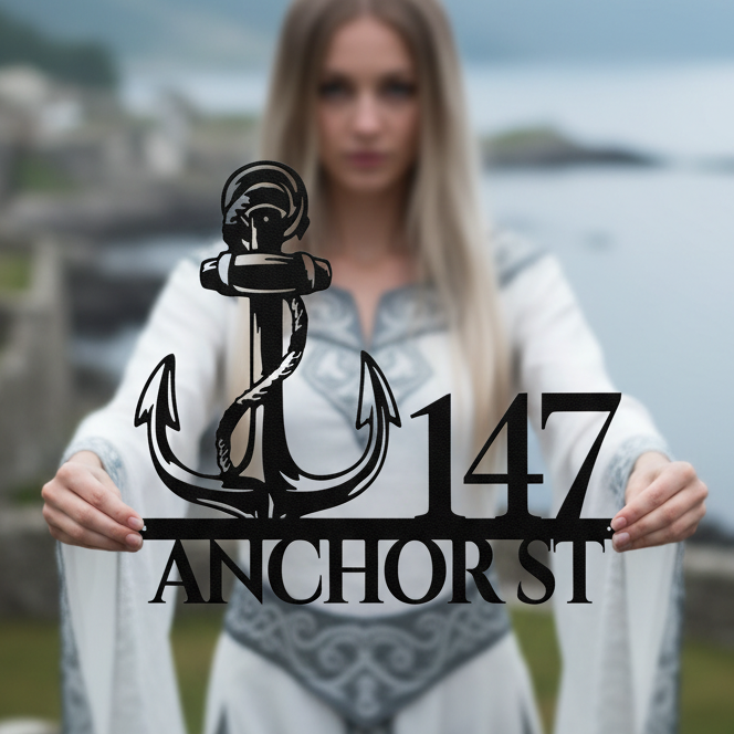 Nautical Anchor Metal Address Sign