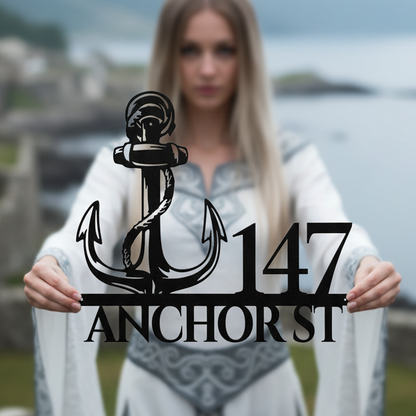 Nautical Anchor Metal Address Sign