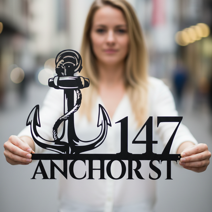 Nautical Anchor Metal Address Sign