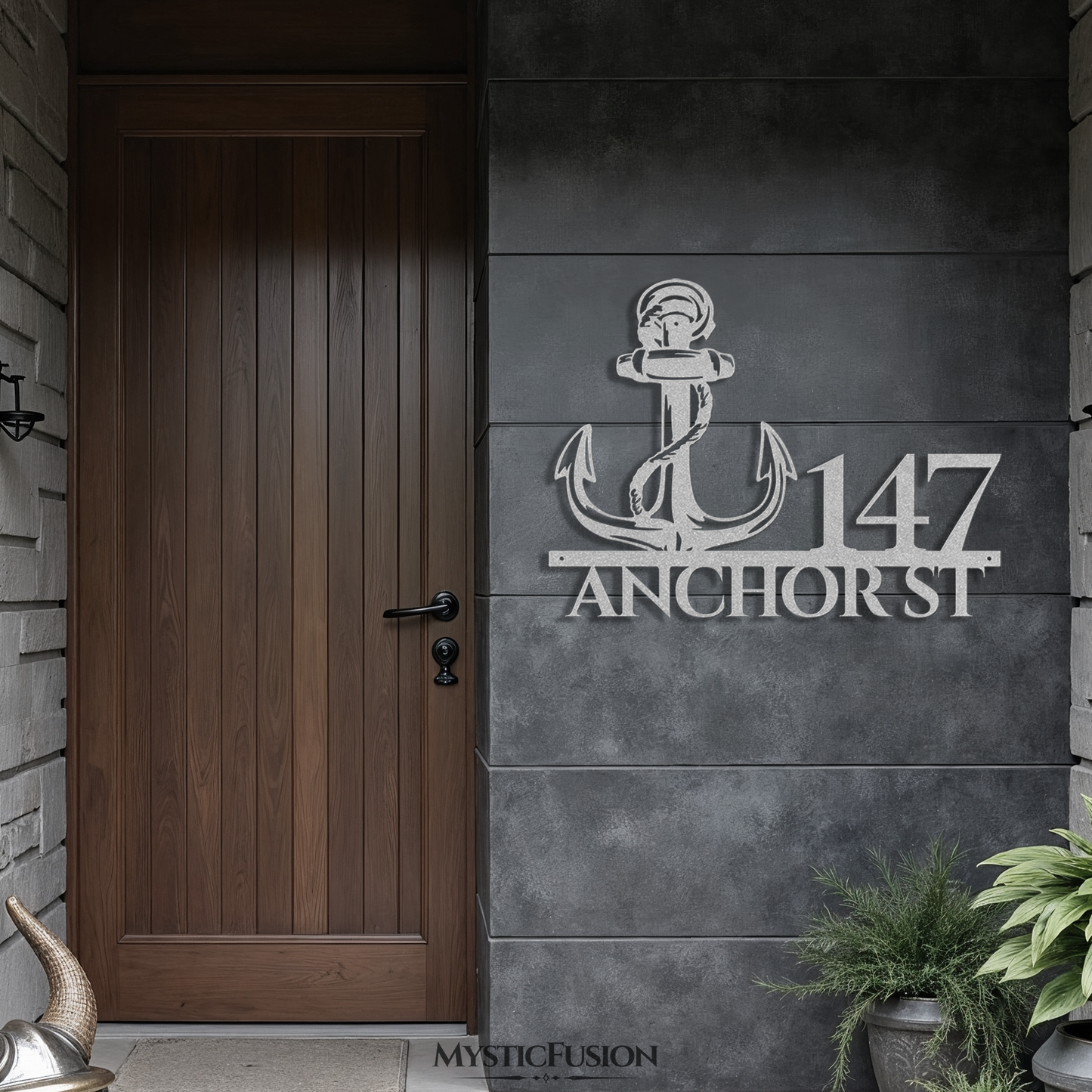 Nautical Anchor Metal Address Sign