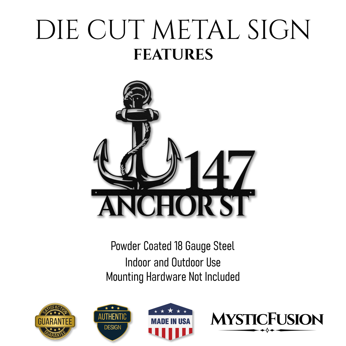 Nautical Anchor Metal Address Sign